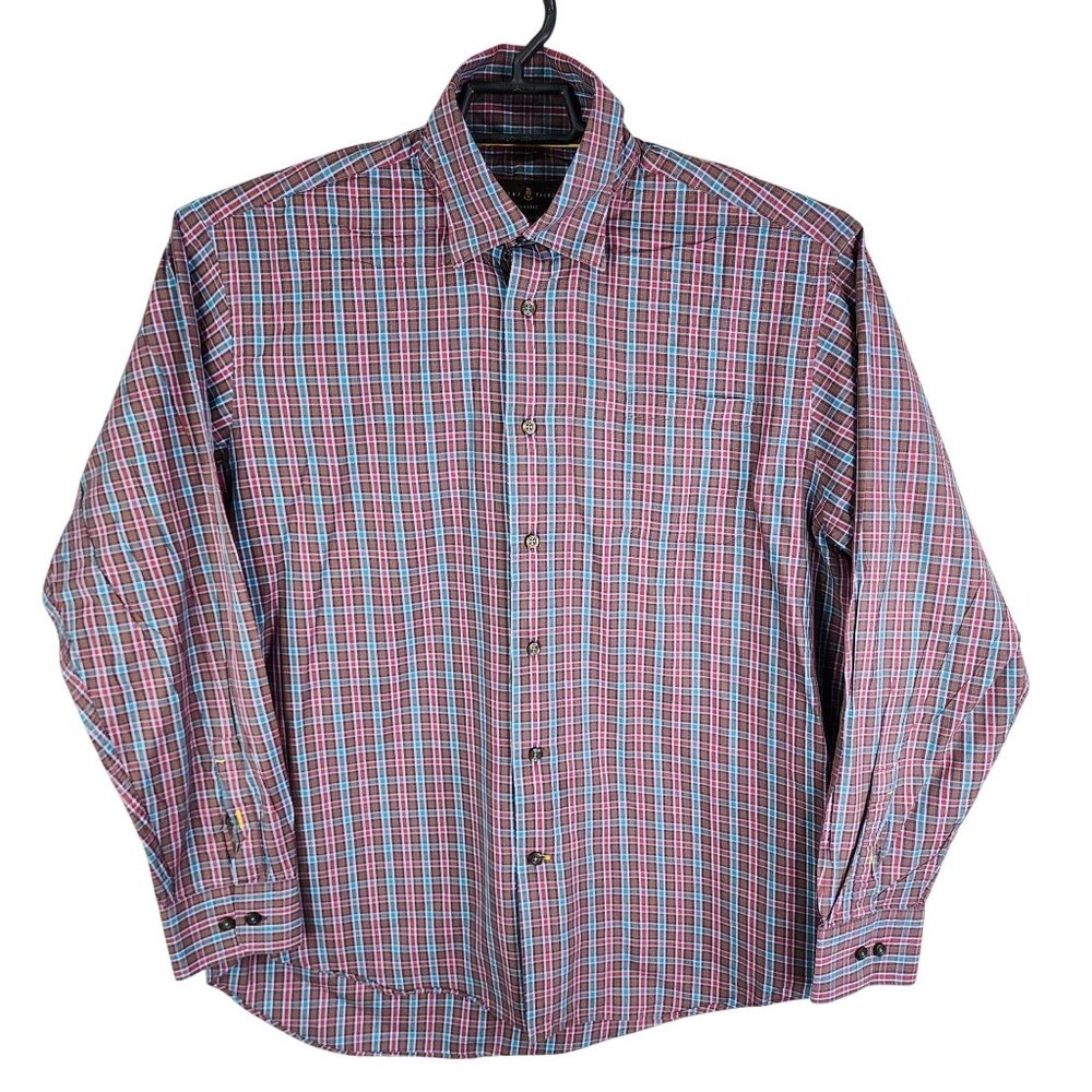 Mens Robert Talbott Classic Dress Plaid Shirt Button Down Long Sleeve Size L